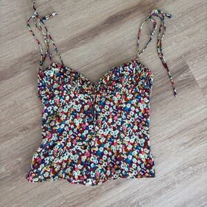Floral Tie-Shoulder Bustier Tank Top - Multi
